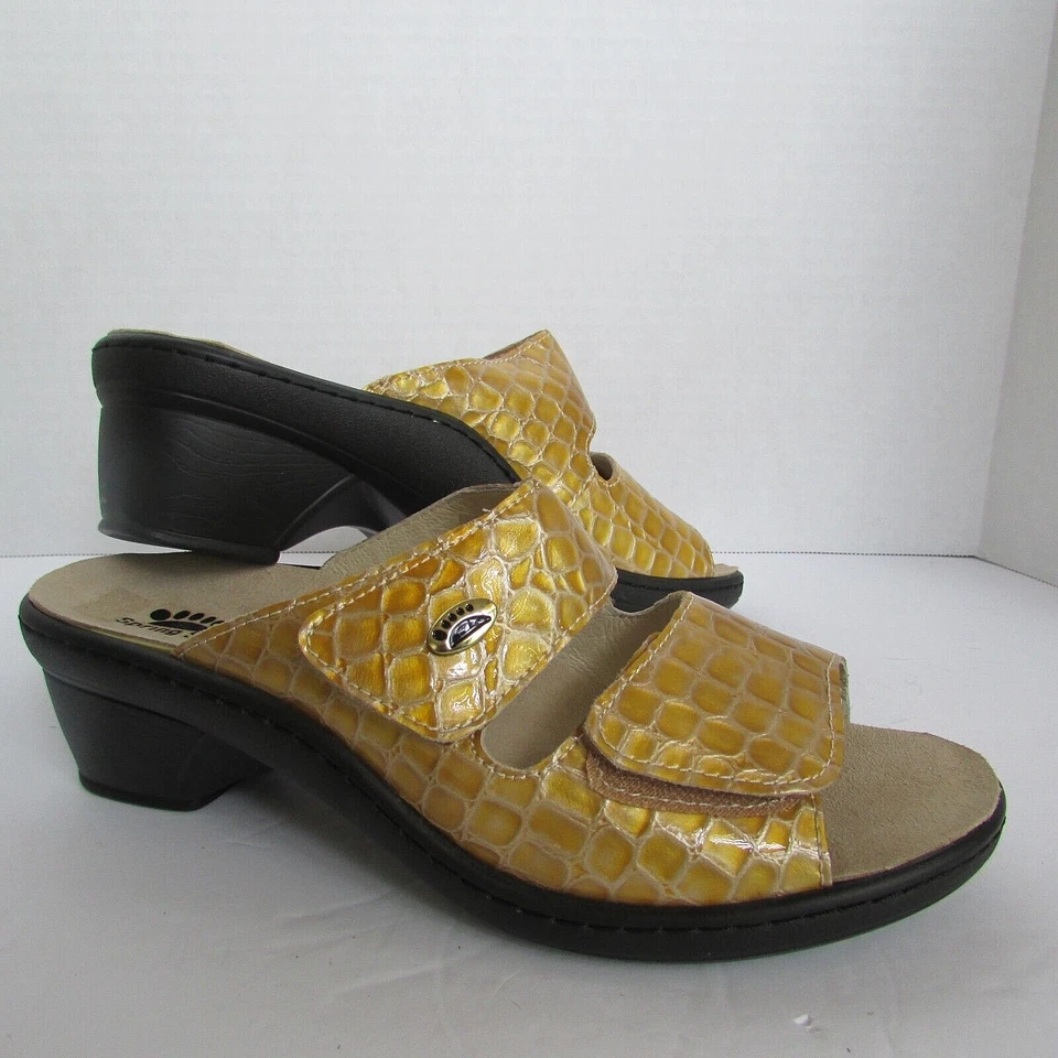 Spring Step Palazzo  yellow Patent Leather animal Print Slide Sandals-39-US 8 - Image 1 of 4