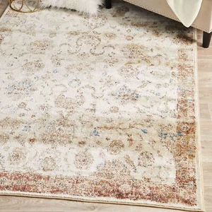 WONDERLAND IVORY GOLD RUSTIC DISTRESSED MODERN ORIENTAL FLOOR RUG - 4 Sizes *NEW - Picture 1 of 31