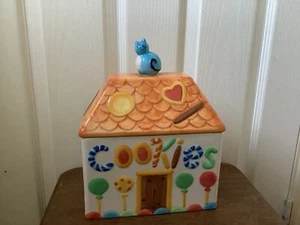 LARGE Vintage Rayware House & Cat Design Ceramic Lidded Cookie Biscuit Jar - Picture 1 of 5