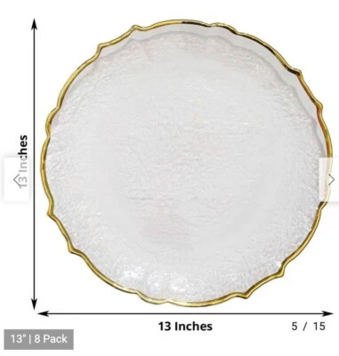 13" Gold Scalloped Rim Clear Glass Buffet/Charger - Imagem 1 de 3