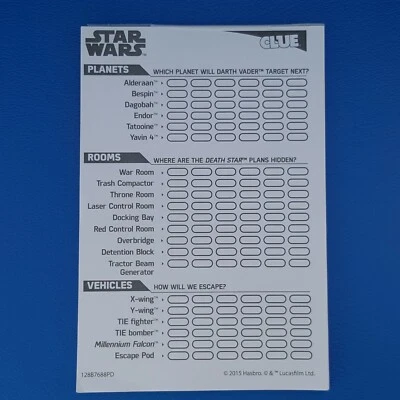 Pista Star Wars B7688 34 Hojas de Almohadilla de Puntuación Juego Pieza de Repuesto 2015 Foto 1 de 4