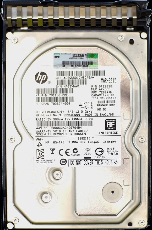 Hard drive HPE 6TB 7.2K SAS 12G 3.5" 128MB 791150-002 - Image 1 of 1
