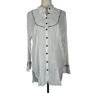 Free People Top Women Medium Amore White Crinkle Cotton Western Boho Tunic - Picture 1 of 15