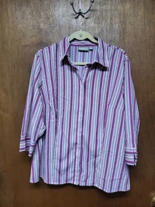 Camisa de vestir Croft and Barrow para mujer elástica a rayas púrpuras con botones 1X - Imagen 1 de 2