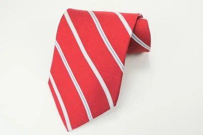 IZOD Necktie Red Grey Black Striped 100% SILK Neck Tie 56" - Image 1 of 4
