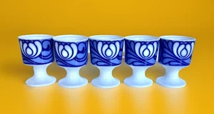 Set/Set 5 MCM Rosenthal blau-weiß stilisierte Blumen Porzellan Eierbecher mit Fuß - Bild 1 von 12
