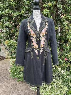 Pyramid Collection Black Trench With Floral And Butterfly Embroidery S - Image 1 of 4