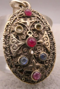 Anhänger Silber 835 reichlich verziertes altes Prachtstück mit Kunst/Glasstein - Bild 1 von 3