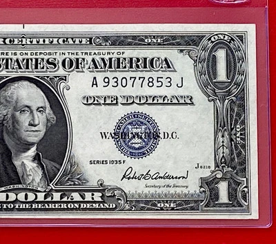$1 1935-F ( A-J Block )  BLUE SEAL SILVER CERTIFICATE CU. - Image 1 of 3
