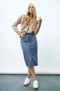 LTS Tall Blue Denim Midi Skirt - Picture 1 of 10