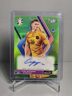 Sven Botman 2023 Topps Finest UEFA Euro National Debut GREEN Refractor Auto /99 - Image 1 of 2