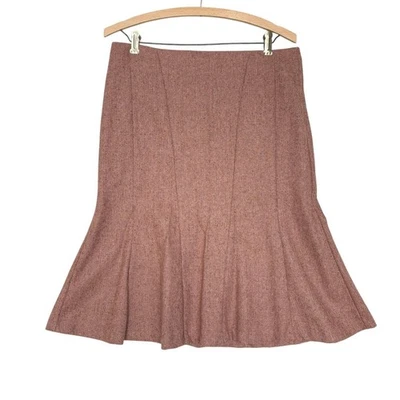 VTG Y2k United Colors of Benetton Tweed Wool Pink Herringbone Midi Skirt Flared - Image 1 of 4