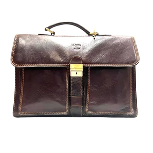 Full-grain Sadle Brown Leather Floto Novella Briefcase Italian Men's Laptop - Picture 1 of 20