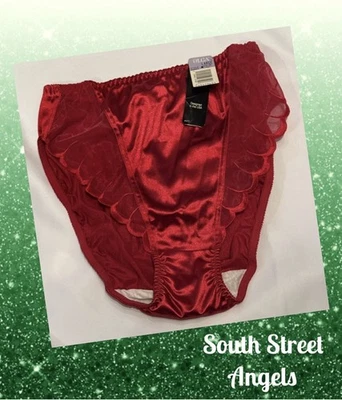 BRAGAS VINTAGE OLGA CUERPO ROJO SATINADO SEMI TRANSPARENTE SATINADO CORTE ALTO ~ GRANDES Foto 1 de 4