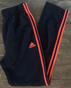 Boys Adidas Track Pants Size XL 18/20 Navy Blue Stripe Athletic Youth Taper Leg - Picture 1 of 2