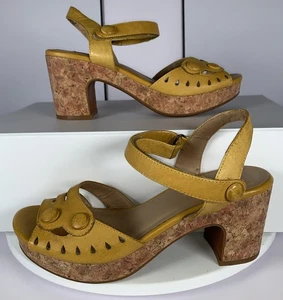 Miz Mooz Damen-Sandalen Camille gelb Leder Kork Plateau Knöchelriemen, US 7 - Bild 1 von 22