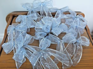 Christmas Decoration 15 Silver Ice Blue Snowflake Handmade Ribbon Bows, and Posy - Picture 1 of 12