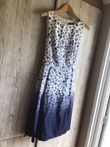 DKNY Blue Printed FIT & FLARE Belted DRESS Size 10 FULLY LINED - Picture 1 of 2