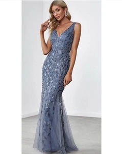 Ever ORIEL|Women's Double V-Neck Fishtail Sequins Evening Dress size small 8 - Picture 1 of 5