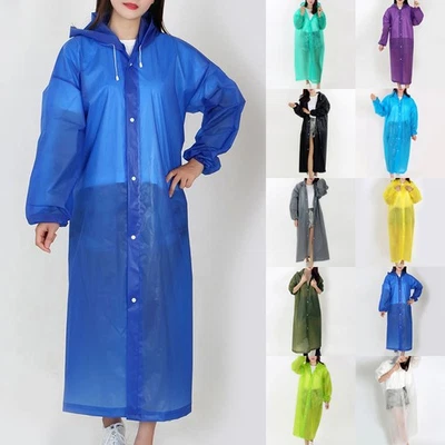Women Men Waterproof Jacket Clear PVC Raincoat Rain Coat Hooded Poncho Rainwear - Image 1 of 4