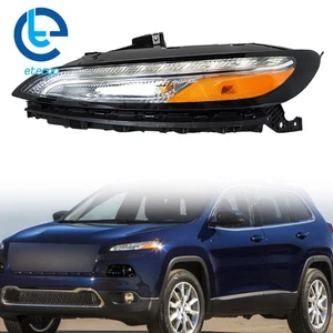 Left Side Headlight For 2014-2018 Jeep Cherokee Chrome Halogen W/DRL And Ballast - Picture 1 of 17