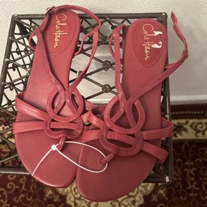 Sandalia plana para mujer Cole Haan con tirantes, borgoña, 8 de cuero. - Imagen 1 de 7