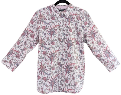 Chaps No Iron 3/4 Sleeve Flip Cuff Shirt Floral Women's Pink White Size XL - Image 1 of 4