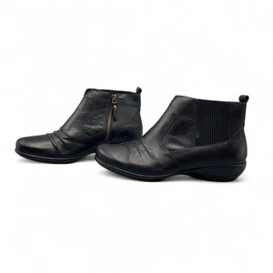 Aetrex Womens Kailey Ankle Boot Size 7.5 W Black Leather Side Zip Booties Wide - Picture 1 of 10