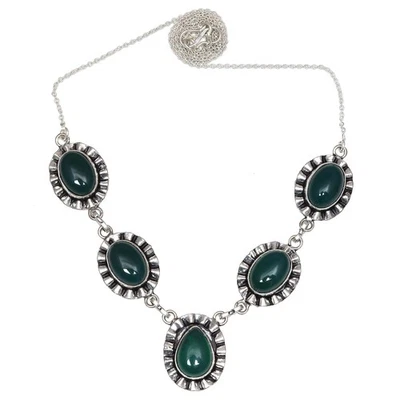 Collar Joyería Hecho a Mano Día de la Madre Piedras Preciosas de Ónix Verde 20 pulgadas Foto 1 de 4