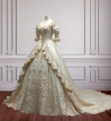 OFF WHITE Abiti da sera eleganti bianco sporco rococò scollo a cuore a strati con volant