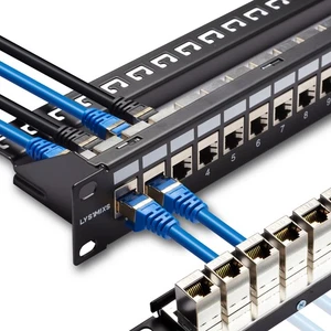 24 Port RJ45 Patchpanel Cat6 STP Durchführung, Kupplung Netzwerkpanel 19 Zoll... - Bild 1 von 6