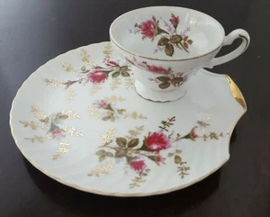 Moosrose Teetasse und Untertasse geprägt Teetasse und Muschel Rüschenteller - Bild 1 von 11