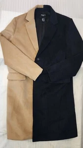 Forever 21 Men’s 2 Tone Extra Large Trench Pea Coat Half Black Half Tan - Picture 1 of 11