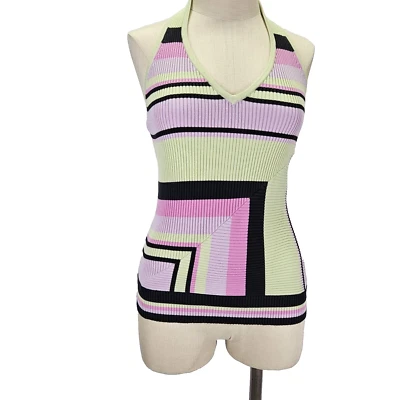 Top tejido halter mezcla seda INC International Concepts para mujer L rayas multicolores Foto 1 de 4