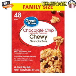 48 Count Individually Wrapped Chocolate Chip Granola Bars Whole Grain Snack Bars - Picture 1 of 5