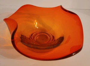 Wikinger Stil Vintage Glas MCM Orange Persimone 8" Süßigkeiten/Schmuck Schale TOP - Bild 1 von 22
