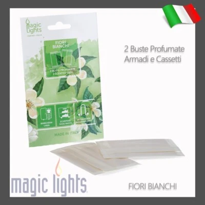  2 BUSTE PROFUMATE PER ARMADI CASSETTI PICCOLI SPAZI PROFUMO FIORI BIANCHI - Immagine 1 di 2