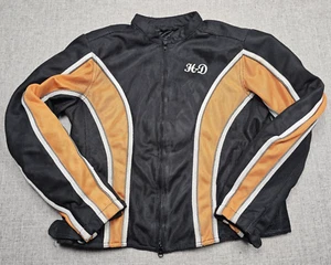 Harley Davidson Jacket Womens Large Black Orange Mesh Padded Biker Riding Gear - Picture 1 of 13