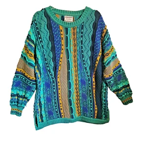 Vintage Kallaroo Australia Coogi Style Cosby Sweater Jumper Teal Size M Cotton - Picture 1 of 12