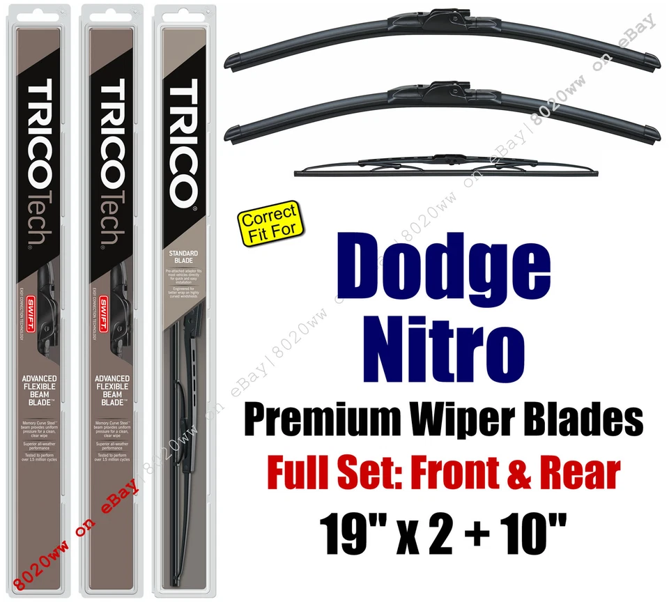Paquete de 3 limpiaparabrisas delanteros y traseros premium - aptos para Dodge Nitro 2009-2011 - 19190x2/10-1 Foto 1 de 1