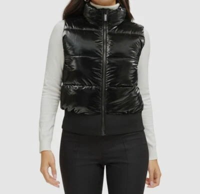 Calvin Klein Mujer Negro Recortado Cremallera Completa Acolchado Puffer Chaleco Abrigo Chaqueta Talla XL Foto 1 de 3