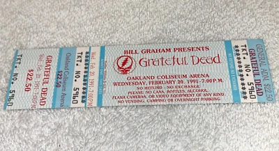 Boleto The Thanked Dead 1991 sin usar Oakland pedido por correo Jerry Garcia Bob Weir GD Foto 1 de 4