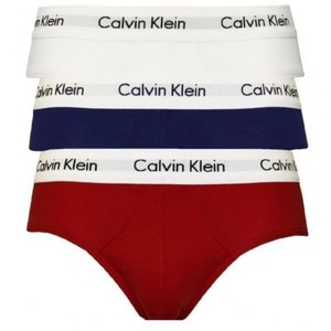 Calvin Klein U2661G-I03 100% Authentic Mens Cotton Briefs 3 Pack White/Red/Navy