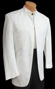 Men's White Nehru Mandarin Collar Tuxedo Jacket with Satin Trim Formal 40R - Picture 1 of 5