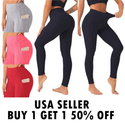 Women Anti Cellulite Butt Lifting High Waist Yoga leggings with pocket Pants - Image 1 of 4
