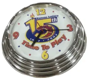 Wall Clock Kansas Lottery 15th Birthday Clock Round 15" Plastic 1987-2002 VTG - Picture 1 of 8