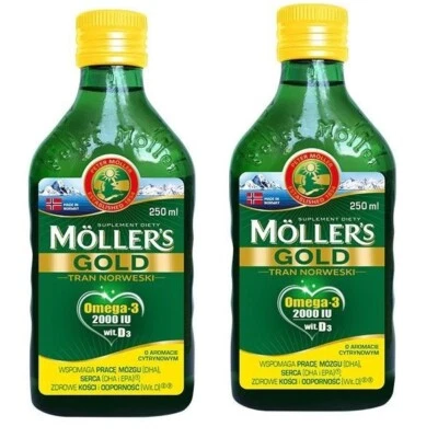 MÖLLERS MOLLERS GOLD Fischöl Lebertran 2 x 250ml Omega 3 EPA DHA Vitamin D3 2000 I.E.