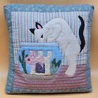 Vintage Applique Quilt Pattern Cat Playing with Fish Tank Pillow/Cushion
