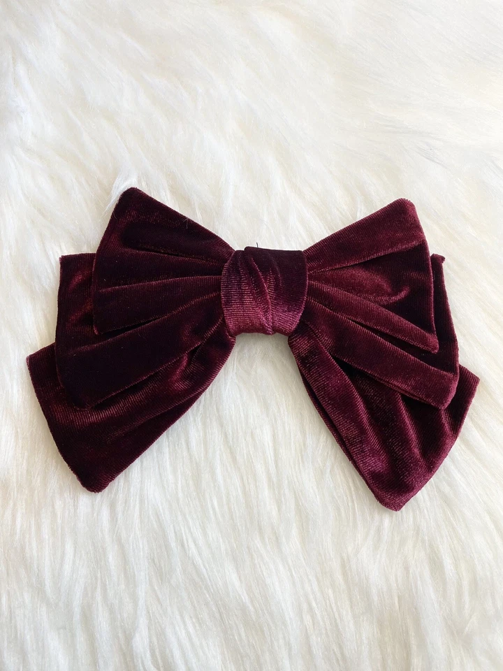 Moño de pelo grande de terciopelo para mujer con clip de pelo rojo vino Foto 1 de 3