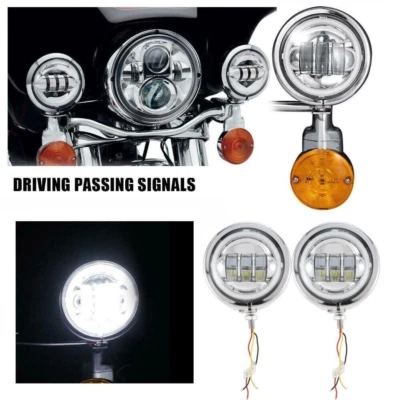 Luces de paso antiniebla LED cromadas de 4,5" pulgadas con cubo de carcasa de 4,5" para Harley Foto 1 de 4